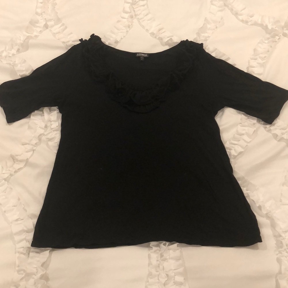 Express Black Cotton Ruffle Shirt